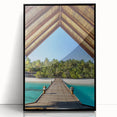 Large abstract wall art depicting a serene Tahitian landscape in muted blue and green tones on a framed acrylic.