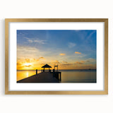 Extra large abstract art print of oceanic scenery in a gold frame, ideal for living room decor.