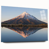 Large abstract wall art depicting Taranaki, New Zealand, in muted blue tones on acrylic glass.