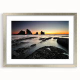 Textured art depicting abstract New Zealand West Coast scenery in silver frame, ideal for bedroom art.