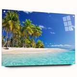 Large abstract wall art depicting an oceanic scene in serene blue tones on acrylic glass.