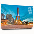Acrylic print of a large abstract depiction of an Argentine landscape in vibrant blue and green tones.