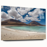 Large abstract wall art featuring a Bolivian landscape in muted earth tones on acrylic glass.