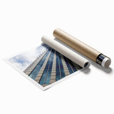 Extra large rolled print of Santiago, Chile skyline with vibrant floral foreground, ideal for classy bathroom wall art.