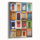 Framed canvas of a vintage-style Colombian landscape painting featuring colorful art on a black background.