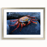 Textured abstract art print of a Galapagos scenery in muted earth tones, framed in silver, ideal for bedroom art.