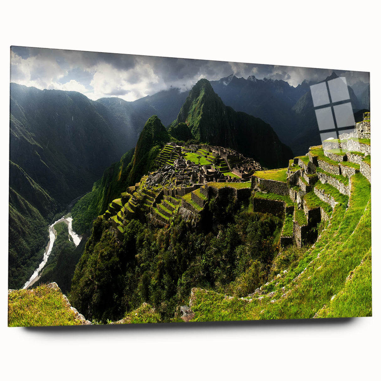 Acrylic print of Machu Picchu in soft morning light, ideal for bedroom or dining room art.