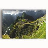 Black and white stretched canvas of Machu Picchu, ideal for kitchen wall art.