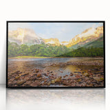 Large abstract wall art depicting a vibrant South American landscape in acrylic, framed in black.