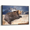 Framed canvas depicting a black and white vintage-style landscape of Denali, Alaska, ideal for bedroom wall decor.