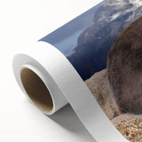 Art Deco-style poster of Denali, Alaska, featuring muted earth tones on rolled canvas.