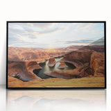Large abstract wall art of Glen Canyon in muted earth tones on a framed acrylic, suitable for modern living room decor.