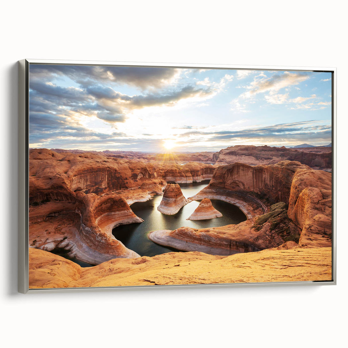 Framed canvas depicting Glen Canyon in Arizona, featuring muted earth tones, ideal for a living room display.