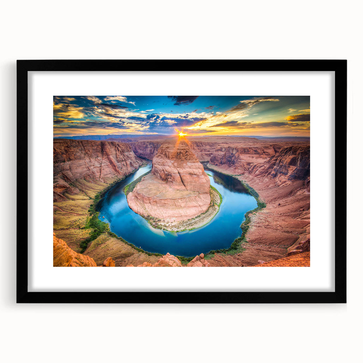 Extra large framed print of a colorful abstract depiction of the Grand Canyon, ideal for living room decor.