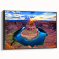 Black and white framed canvas of Horseshoe Bend, Arizona, ideal for bedroom wall decor.