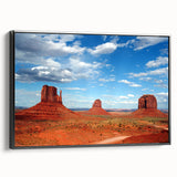 Black and white framed canvas of Monument Valley, ideal for bedroom wall art with a vintage poster style.