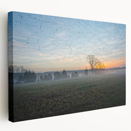 Arkansas landscape on stretched canvas featuring soft green and blue tones, suitable for kitchen wall art.