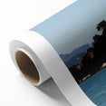 Art deco poster of Alcatraz in muted gray and blue tones on rolled canvas, ideal for nursery wall art.