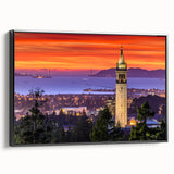 Black and white framed canvas of Berkeley landscape in vintage poster style, ideal for bedroom wall art.