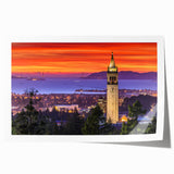 Extra large rolled print of Berkeley, California scenery with vibrant floral elements, ideal for art wall in dining room.