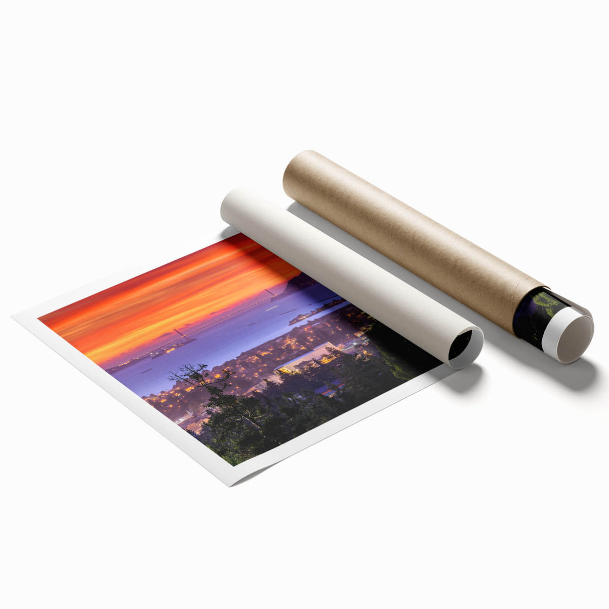 Extra large rolled print of a floral art scene set in Berkeley, California, with muted earth tones.