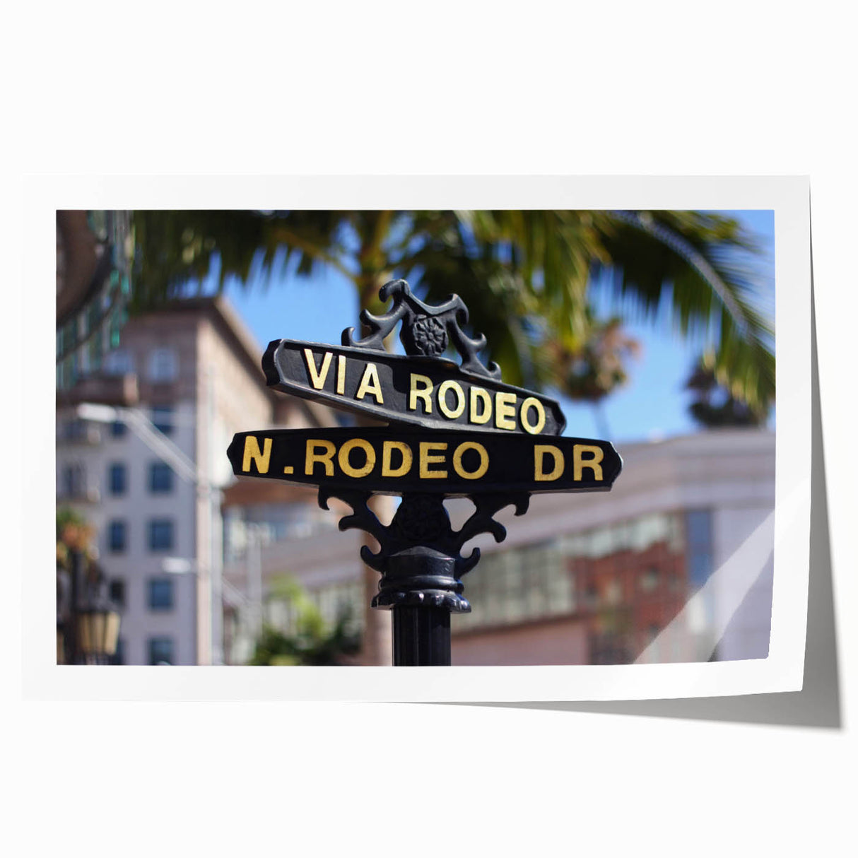 Rolled print of Beverly Hills scenery in soft pastel colors, suitable as art wall for dining room.