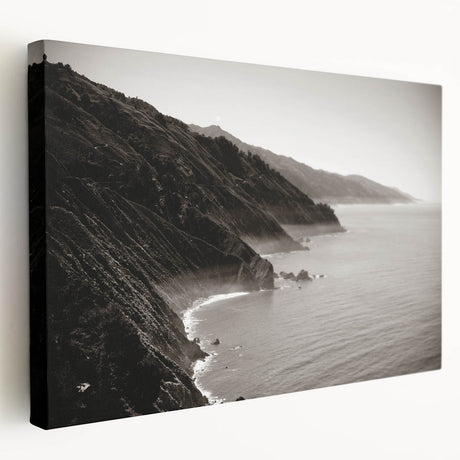Large canvas print of the Big Sur coastline in muted earth tones, ideal for kitchen wall art.