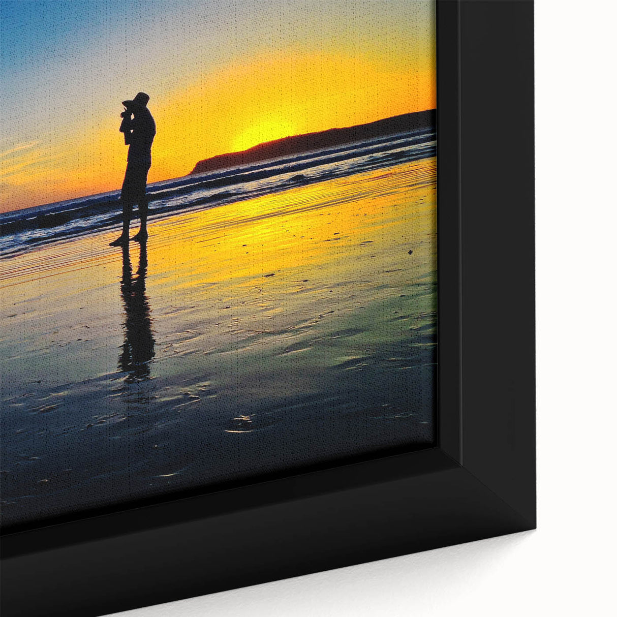 Black wall art depicting Coronado, California scenery in colorful, textured acrylic on extra large framed canvas.