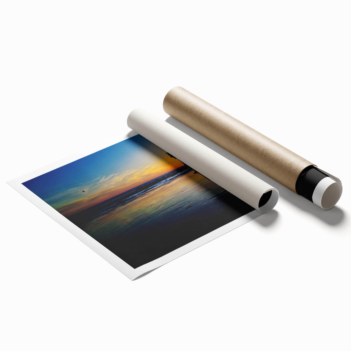 Extra large rolled print of a Coronado, California scenery with muted floral designs, ideal for classy bathroom wall art.