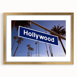 Extra large abstract art print of Hollywood, California scenery in muted gold tones on a framed canvas.