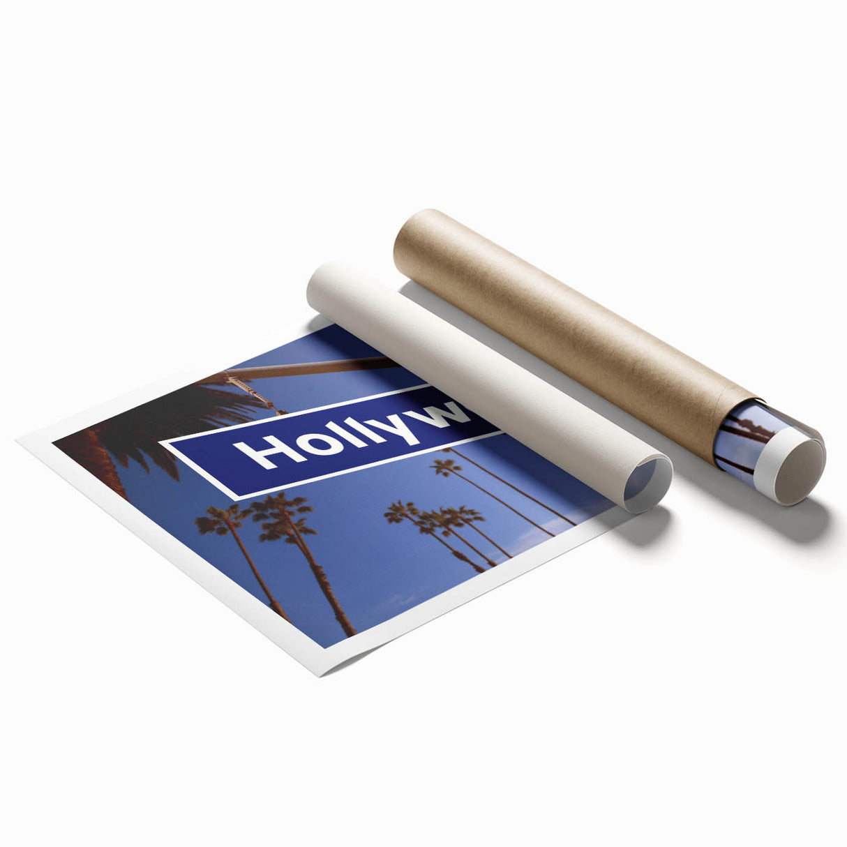 Extra large rolled print of Hollywood, California scenery with vibrant floral elements, ideal for classy bathroom wall art.
