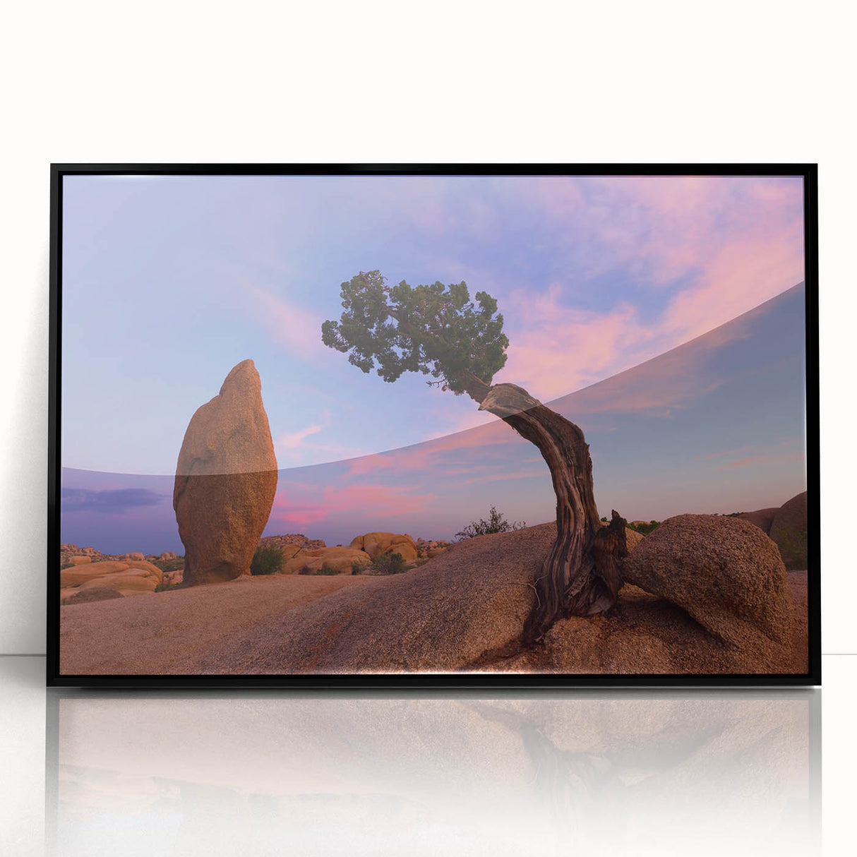 Large abstract wall art of Joshua Tree in muted earth tones, mid-century modernist style, framed acrylic.