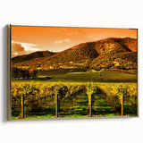 Framed canvas wall art depicting a vintage-style Napa Valley landscape in muted earth tones, ideal for bedroom decor.