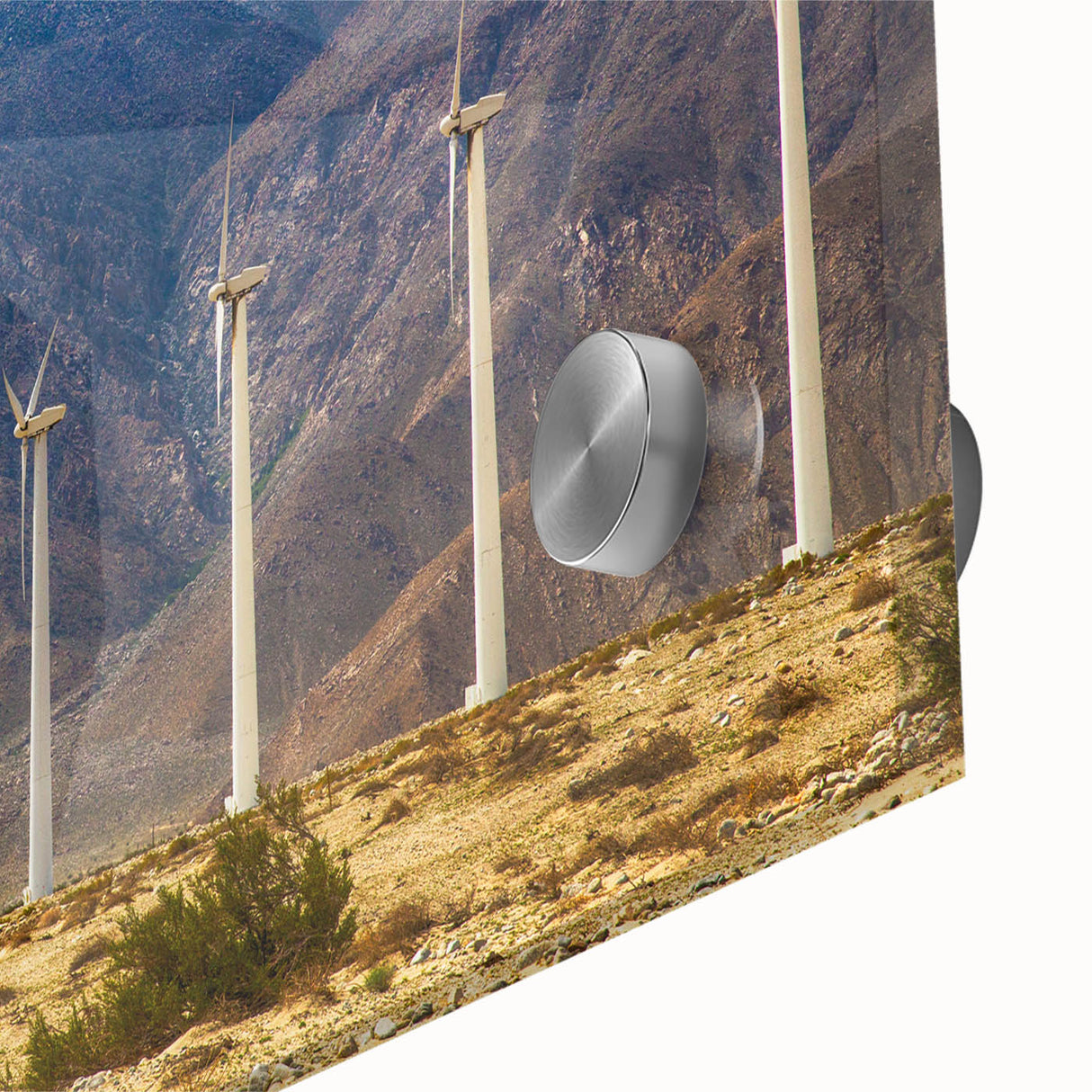 Large abstract wall art depicting Palm Springs scenery in mid-century modernist style on acrylic glass.