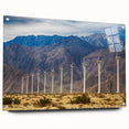Acrylic print of a Palm Springs landscape, featuring palm trees and sunset hues, ideal for bedroom or dining room decor.