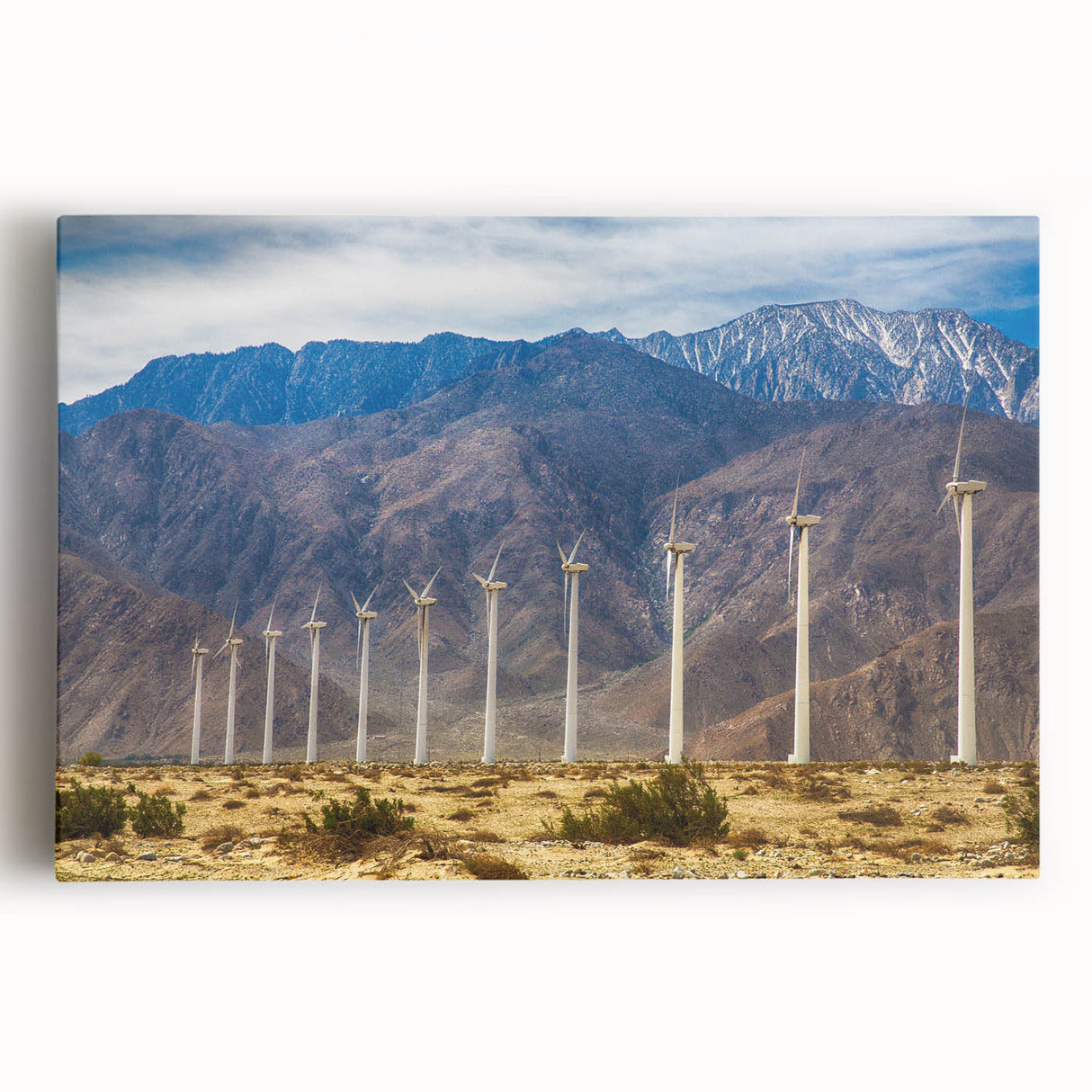 Black and white large art print of Palm Springs scenery on stretched canvas, ideal for kitchen wall art.