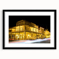 Abstract art print of colorful, textured scenery depicting Sacramento, on a large black-framed canvas with mat.