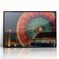 Large abstract wall art of Santa Monica scenery in mid-century modernist style, framed in black acrylic.
