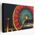 Side view of a stretched canvas featuring a realistic Santa Monica beach scene in natural colors.