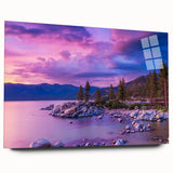 Large abstract depiction of the Sierra Nevada on acrylic glass, using cool blue and gray tones.