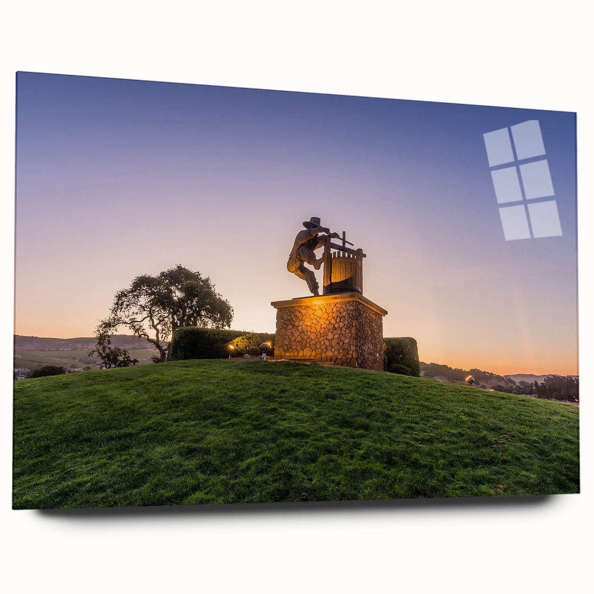 Acrylic print of a large abstract depiction of Sonoma, California, in muted earth tones.