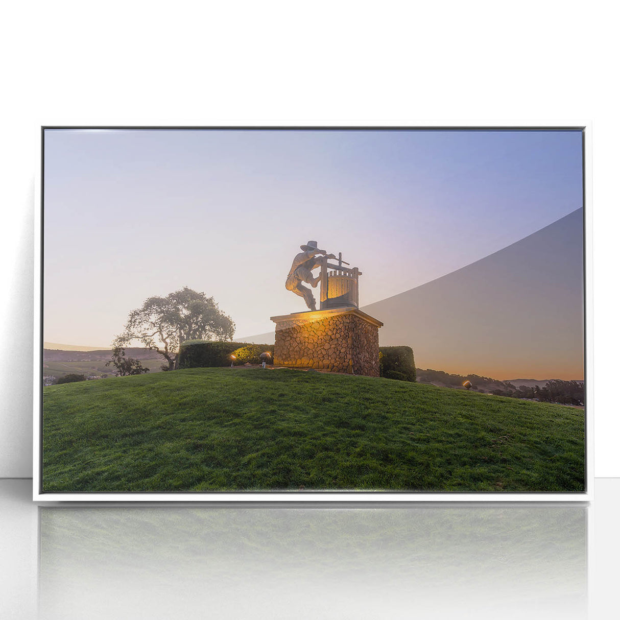 Acrylic print of Sonoma, California scenery in art deco style with muted earth tones, ideal for modern nursery wall art.