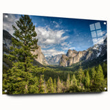 Acrylic print of Yosemite landscape in muted earth tones, ideal for dining room or bedroom decor.