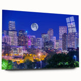 Large abstract depiction of Denver, Colorado in muted earth tones on acrylic glass, suitable for bedroom or dining room art.