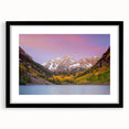 Extra large framed wall art of abstract Maroon Bells scenery in vibrant, textured colors, ideal for living room decor.