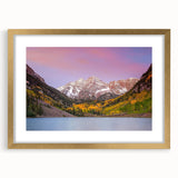 Extra large wall art depicting Maroon Bells, Colorado, in vibrant autumn colors on a framed canvas.