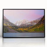Large abstract wall art of Maroon Bells, Colorado in muted earth tones on a framed acrylic.