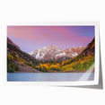 Maroon Bells mountain scene in autumn on rolled print, featuring vivid fall colors, ideal for art wall dining room.