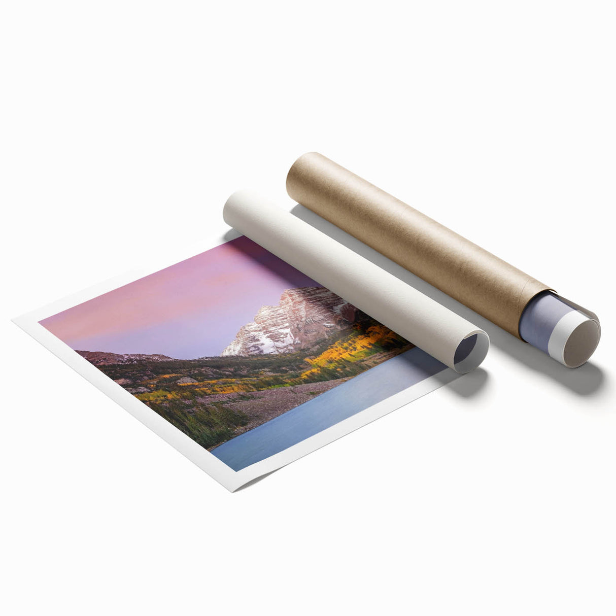 Extra large rolled print of Maroon Bells, Colorado, featuring vibrant autumn colors, ideal for classy bathroom wall art.