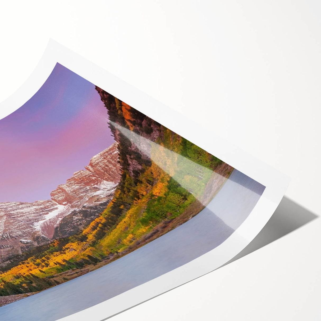 Extra large wall art featuring Maroon Bells, Colorado scenery in a rolled print format, with vivid green and blue tones.